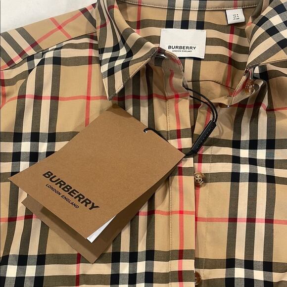 Burberry Luka Vintage Check Stretch Cotton Twill Shirt NWT Sz 6 Archive Beige - Picture 2 of 6